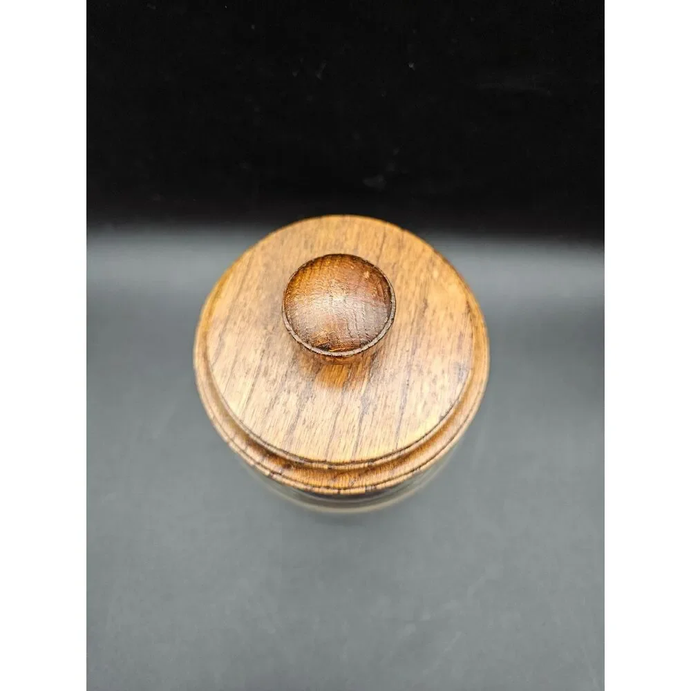 Vintage Olde Thompson Handy Stuff Glass Jar Canister w/ Wooden Lid Rare HTF